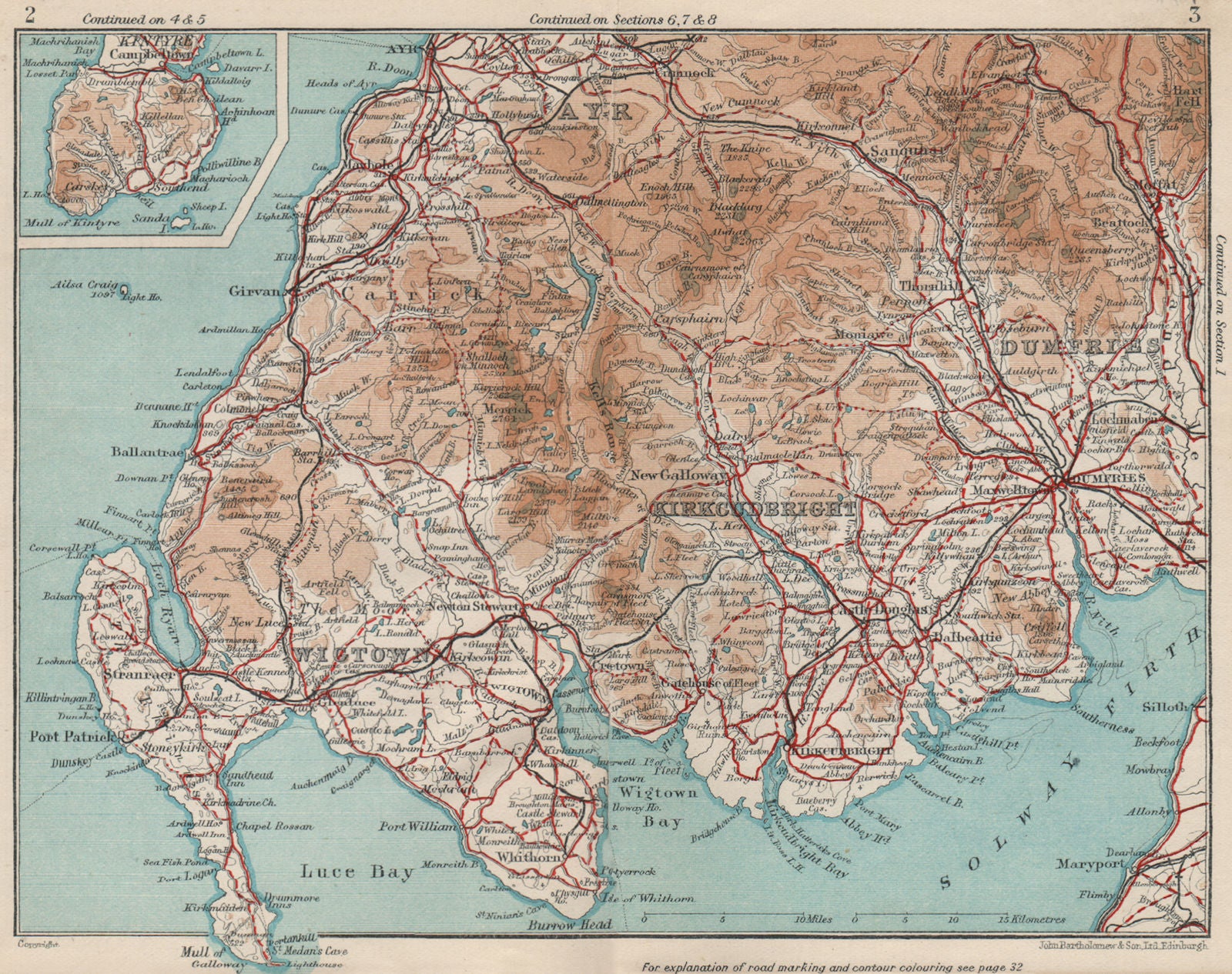 SW SCOTLAND.Dumfries & Galloway.Ayrshire.Wigtown Kirkcudbright.Scotland 1932 map